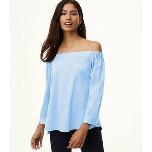 NWT Ann Taylor LOFT Blue Button back 3/4 sleeve off the shoulder blouse XXL 2XL